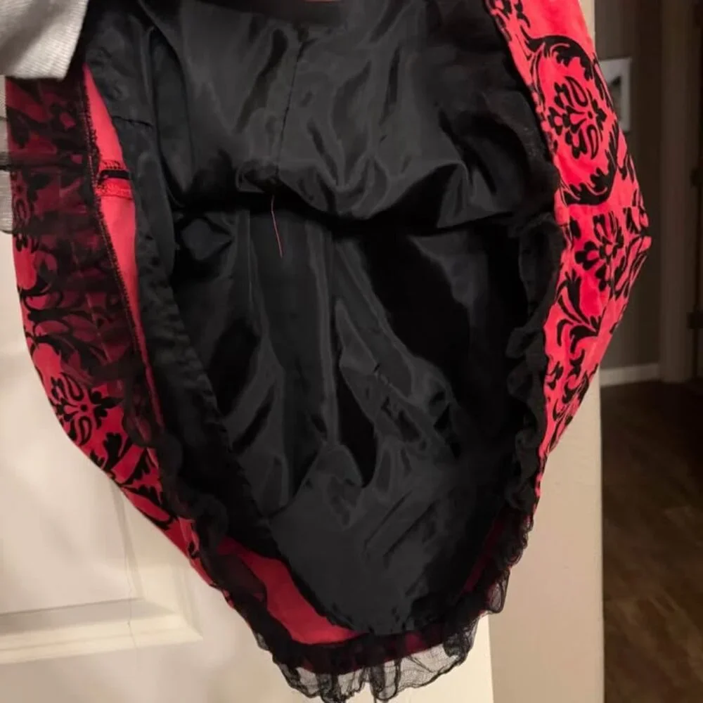 Girls Hanna Andersson Red Velvet Black Brocade Dress‎ Lace Trim-Size 120cm (6/7)